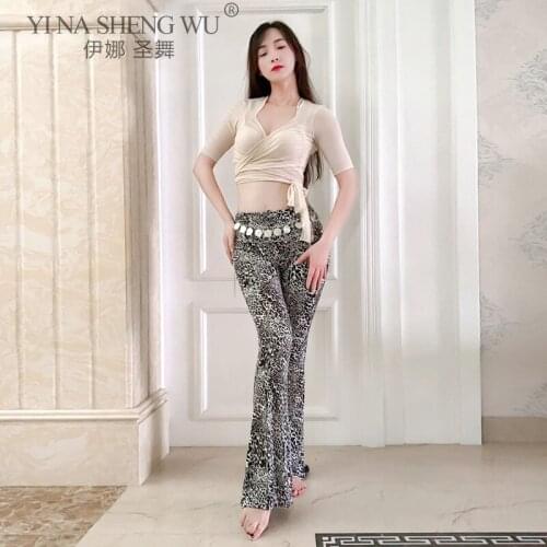 Women Belly Dance Costume Tops Practice Set India Tribal Harem Sexy Printing Trousers Adult Training Pants Practice Clothes Suit