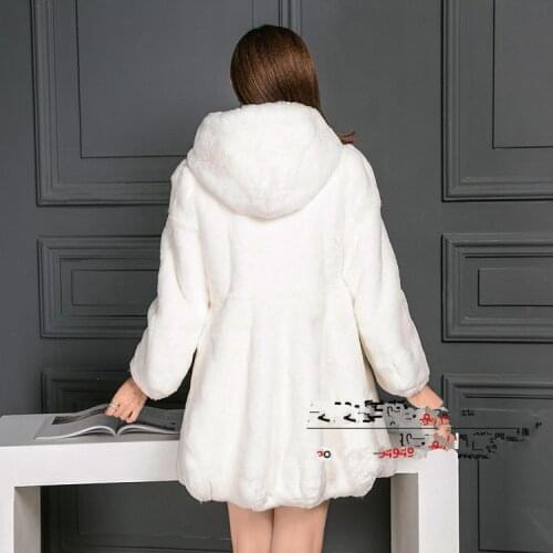 Womens Natural Real Rex Rabbit Fur Coat Hooded Plus Size