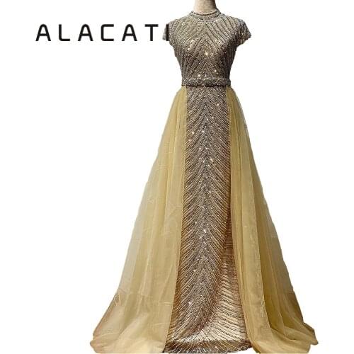 Heavy hand beaded 2019 new mesh tail tail fashion fishtail evening dress female show party evening dress