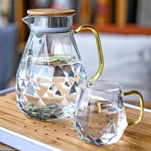 1.5L Diamond Texture Glass Teapot Set Hot Cold Water Water Jug Transparent Coffee Pot Home Water Carafe Heat-resistant Teapot