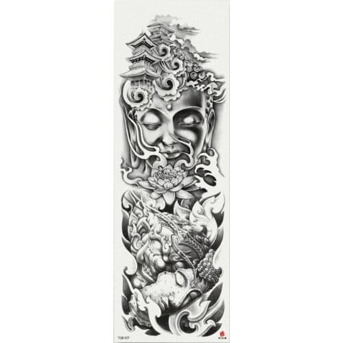 1 Piece Buddha Zen meditation style Temporary Tattoo Sticker with Arm Body Art Big Sleeve Large Fake Tattoo Sticker