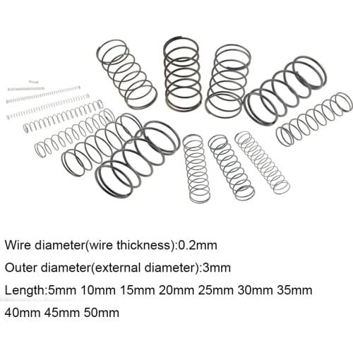 20PCS 0.2*3*5-50mm Spring Steel Small Compression Release Mechanical Return Spring Pressure Spring OD 3mm 0.2x3x5-50mm