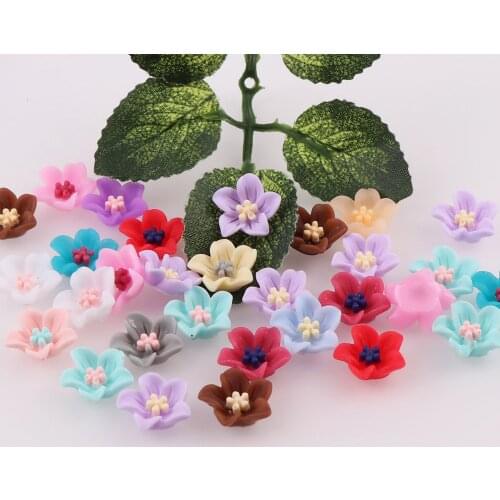 50Pcs Mix Double Color 3D Resin Flower Nail Charms Jewelry Design Decorations For Nails Stud DIY Glue Nail Art Stickers