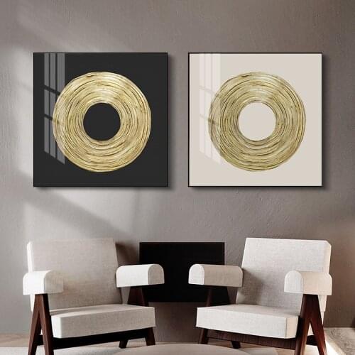 Abstract Gold Foil Ring Canvas Print Paintings Square Black White Poster Wall Art Pictures on Canvas Living Room Home Decor