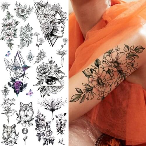 Watercolor Daffodil Flower Temporary Tattoos For Women Girls Realistic Hummingbird Eye Wolf Fake Tattoo Sticker Body Art Tatoos