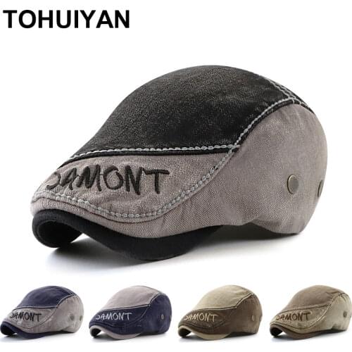 Branded Washed Cotton Men Hat Letters Embroidered Boina Beret Cap Summer Autumn Retro Newsboy Caps Driver Cabbie Hats for Women