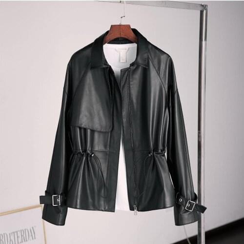 Free Shipping New Genuine Lamb Leather Jacket Womens Real Leather Coat Real Sheepskin Coat Plus Sizes Wholesale Retail OEM