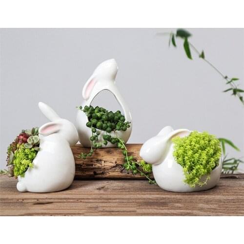 Cartoon Rabbit Flowerpot Succulent Small Ceramic Flower Pot Table ktop Green Planter Small Bonai Pot Home coration
