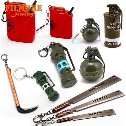 Hot Game Playerunknowns Battlegrounds Frag Grenades Stun Grenades Weapon Model Keychain PUBG Red Gasoline Drum Keychain For Fan