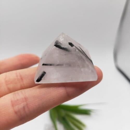 3cm Aphrizite stone crystal pyramid natural black hair quartz pyramid stones and crystals obelisk point Healing lucky Mascot