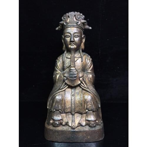 10"Chinese temple collection Old Bronze Cinnabar Lacquer Civil servant statue Northern Wei statue Ornaments Town House