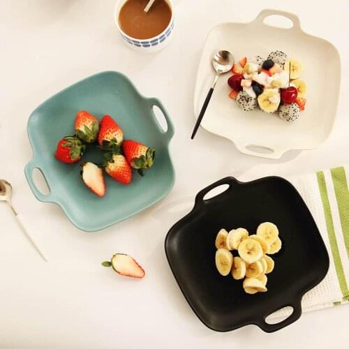 Japan Zakka Style Matt Scrubs 2 Handle Ceramic Plates & Dishes Salad Creative Baking Pans Pasta Dessert Dish Cake Pan Bakeware