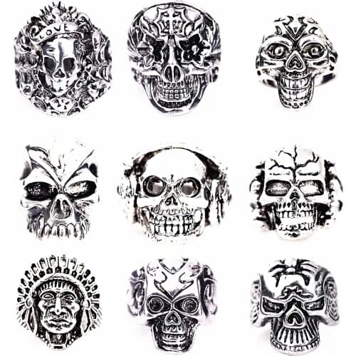 MIXMAX 30pcs Skull Bikers Mens Rings Top-quality Gothic Punk Skeleton rock ring hiphop jewelry Assorted Wholesale Lots Bulk