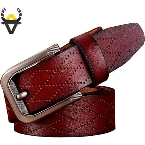 Fashion Geometric genuine leather belts for men Luxury pin buckle belt man Quality second layer Cow skin strap male Width 3.8 cm