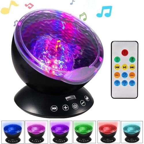 Music Starry Sky USB Night Light 7 Colors Aurora Ocean Wave Projector LED Lamp Luminaria Night light for Baby Children Gift Lamp