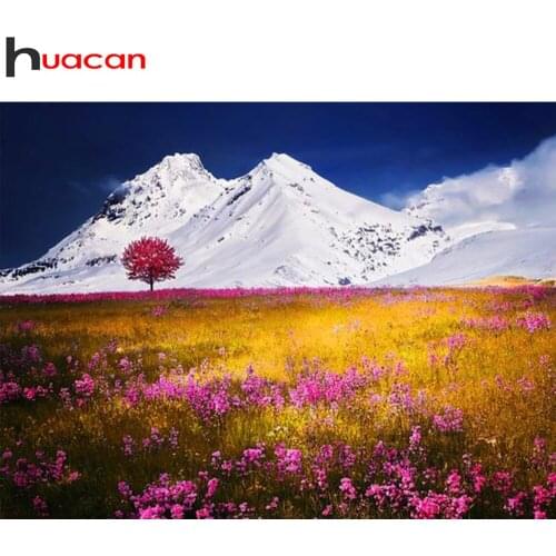 Huacan Diamond Painting Kit Snow Mountain Scenery Full Square/round Diamond Mosaic Embroidery Flower Tree Landscape Home Decor