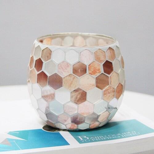 Mosaic Round Glass Candle Holder Set of 2 Handmade Tealight Holders Bulk Table Centerpiece for Home Bar Restaurant Decor Wedding