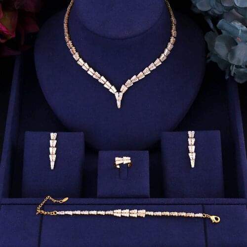 Jankelly Gold-Color 4pcs Bridal Zirconia Jewelry Sets For Women Party, Luxury Dubai Nigeria CZ Crystal Wedding Jewelry Sets