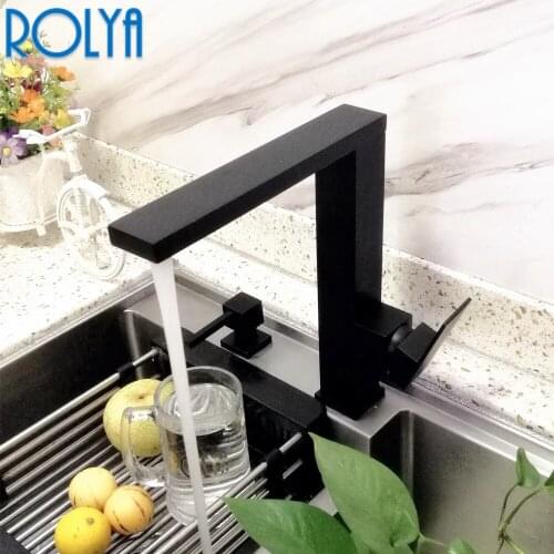 2020 Wholesale High Quality Solid Brass Heavy Square Style Matte Black Sink Mixer kitchen Faucet Longreach Tap