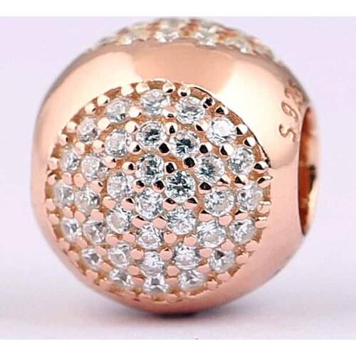 Original Rose Gold Pink & Clear Dazzling Droplet Beads Fit 925 Sterling Silver Bead Charm Bracelet Bangle Diy Jewelry