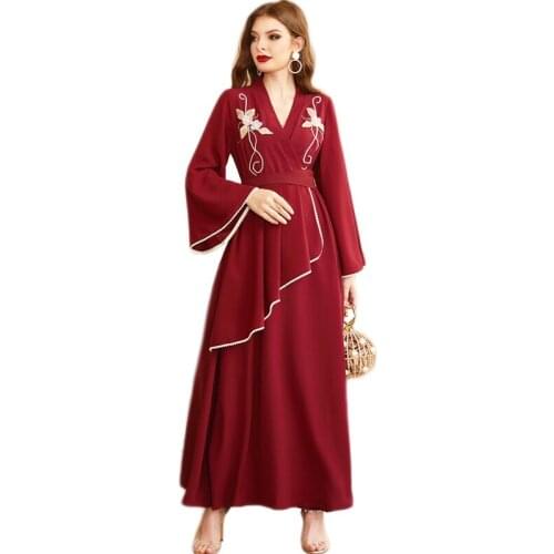 Ramadan Muslim Women Long Dress Arab Abaya Embroidery Beads Luxury Vintage Party Evening Kaftan Maxi Robe Dubai Islamic Vestido