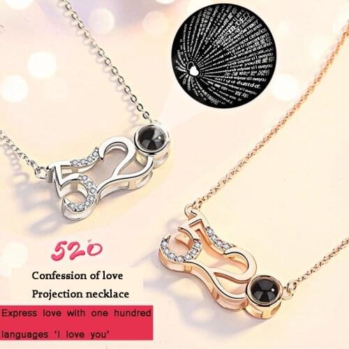 Rose Gold&Silver Color 100 languages I love you Projection Pendant Necklace Love Memory Pendant Necklace for Women Girl Gift