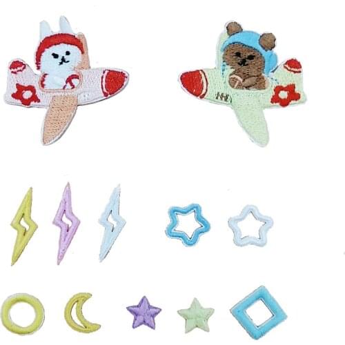 Self-adhesive Cartoon Bear Rabbit Star Moon Lightning Embroidered Patches for Clothing Iron on Clothes Sticker Applique Stripes