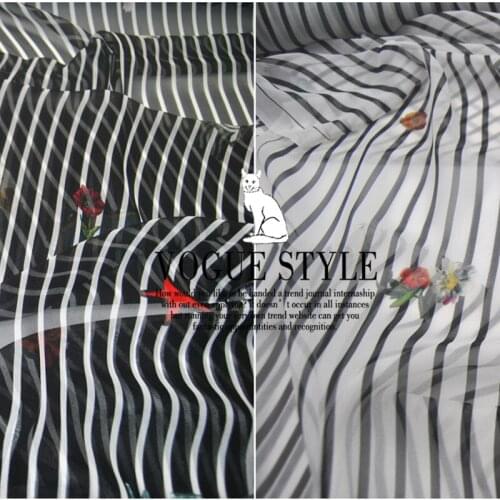 LEO&LIN Black and White Vertical Stripes Large Wide Silk Georgette Chiffon Clothing Fabric DIY Patchwork Tissue
