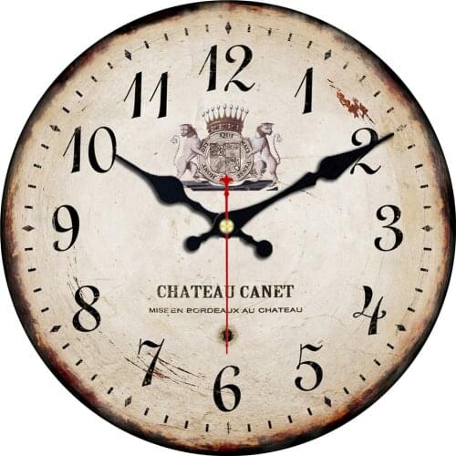 Chic Quartz Wooden Round Clocks Artistic London Texas Battery Operated Decorative Wall Clocks Retro Rustic Vintage Wall Clock