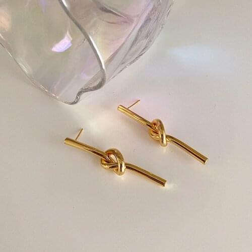 SRCOI New Fashion Geometric Metal Knotted Long Stud Earring Women Minimalist Temperament Party Jewelry Accessories Gifts