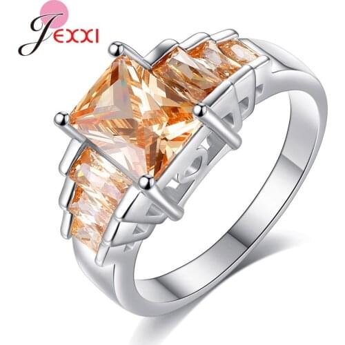 Sparkling Cz Crystal Cubic Zirconia Rings for Women 925 Sterling Silver Jewelry Terraced Field Square Charm Bague Bijoux