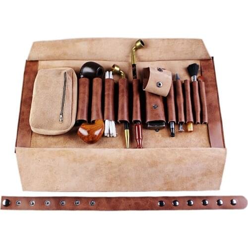 Genuine Leather Handmade Pipe Bag With Shredded Tobacco Bag Lengthened Cowhide Multi-position Combination Smoking Set Packet