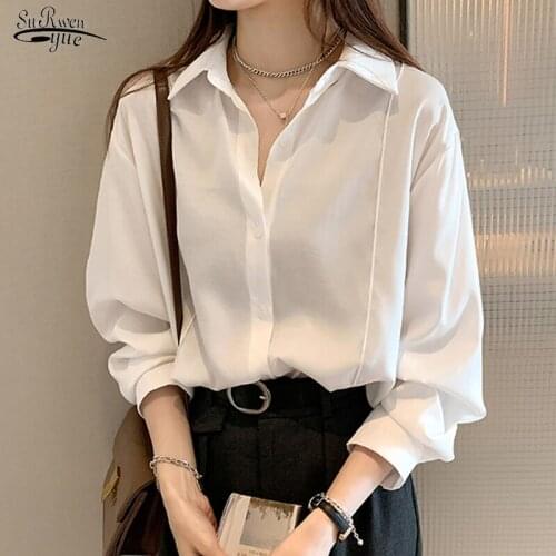 New Spring Plus Size White Blouse Women Turn-down Collar Long Sleeve Top Button Up Casual Solid Shirt Tops Blusas Mujer 12603