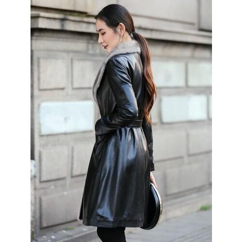 2020 Leather Jacket Winter Coat Women Mink Fur Collar Warm Down Jacket Women Genuine Sheepskin Coat Manteau Femme MY4438