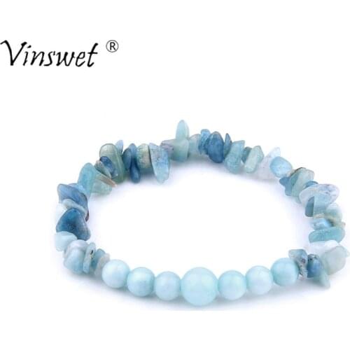 Women Men Bracelets Natural Stone Bracelets Men Aquamarines Stretch Chip Beads Bracelets for Women Men Handmade Jewelry