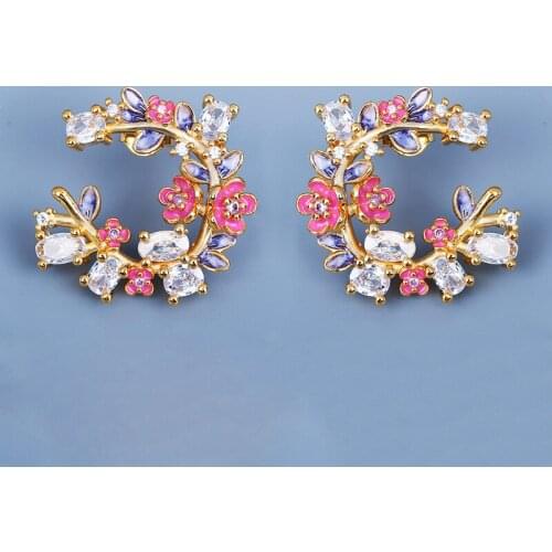 New Color Epoxy Flower Hoop Earrings Womens Jewelry Inlaid Zircon Butterfly Womens Clavicle Chain Handmade Enamel Jewelry