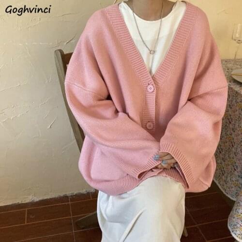Cardigans Sweaters Women V-neck Pocket Long Sleeve Single Breasted Korean Style Simple Knitted Warm Harajuku Fashion Comfortable