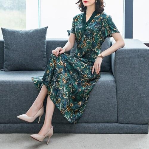 2021 Summer Vintage Floral Mulberry Silk Midi Sundress Spring Casual 4XL Plus Size Women Dresses Elegant Bodycon Party Vestidos