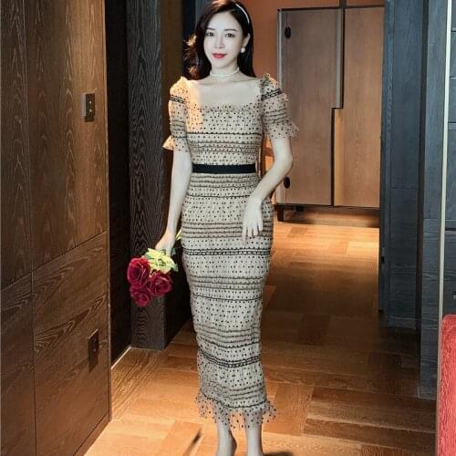 High-Quality Summer Women dress fashion runway vintage Short sleeve lace sexy Dress vestidos