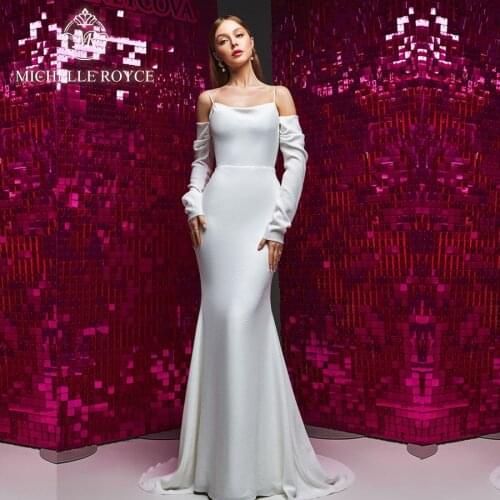 Michelle Royce A-Ling Wedding Dresses 2020 Sexy Boat Neck Spaghetti Straps Backless Elegant Court Train Vestido De Novia