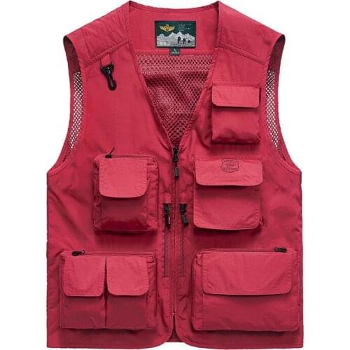 New Spring Summer Mesh Vest Men Outdoor Casual Multi-pockets Mens Tactical Vest V-neck Fishing Photography Waistcoat Gilet Homme