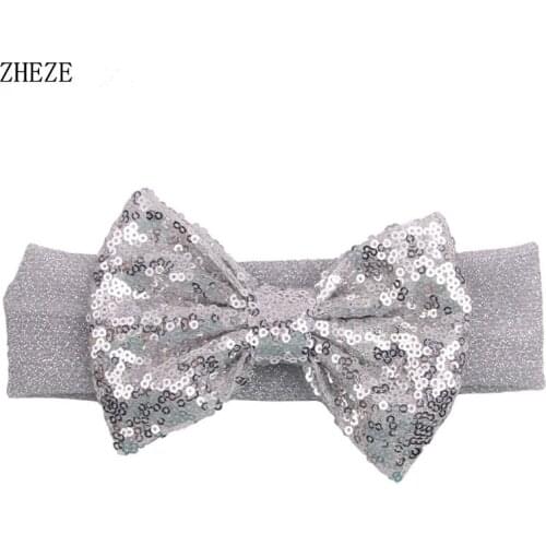 1PC Retail NEW Girls Elastic Headband for Children Glitter 5'' Bow Turban Hairband Hair Accessory Kids Elastic Hair Bands Head