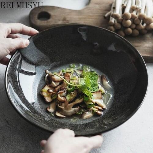 1PC RELMHSYU European Style 9Inch Retro Ceramic Kiln Ramen Noodle Soup Salad Noodle Dinner Bowl Home Restaurant Tableware