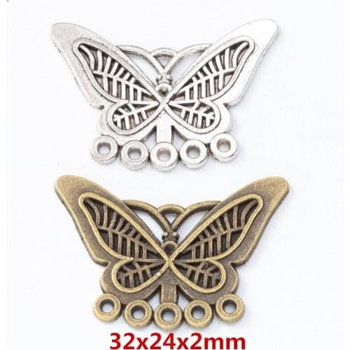 25 pieces of retro metal zinc alloy Butterfly multi-hanging connector Pendant for DIY handmade jewelry necklace making 8154