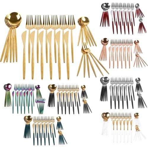 30PCs Full Tableware Multicolor Stainless Steel Cutlery Set Fruit Cake Fork Dessert Spoon Knife Set Household Hotel Kitchen Tool