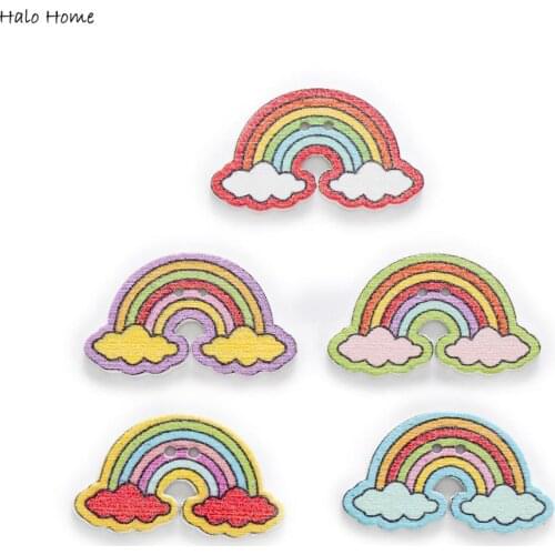 30pcs Rainbow Wood Buttons for Sewing Scrapbooking Clothing Headwear Handmade Crafts Home Decor Accessories DIY 30x17mm