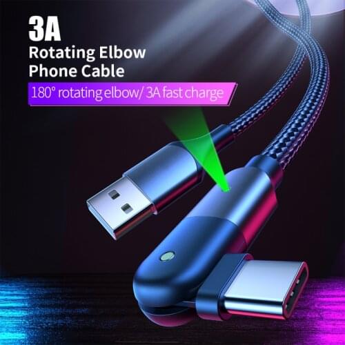 3A Fast Charging Cable 180 Rotation Micro USB Cable Type-C Cable LED Indicator Data Cord For Samsung Xiaomi Huawei