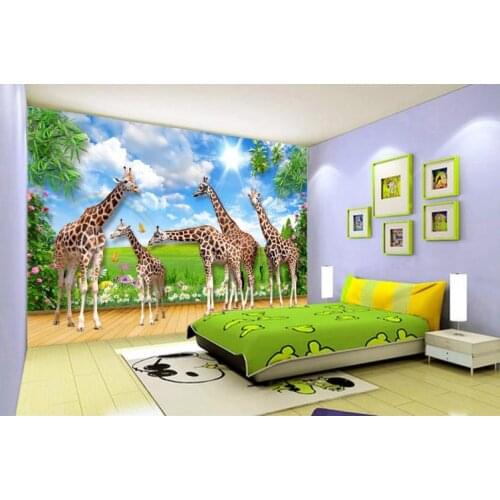 Custom Any Size 3D Wallpaper Living Room HD Childrens Room Giraffe Animal World Wallpaper Murals Home decor