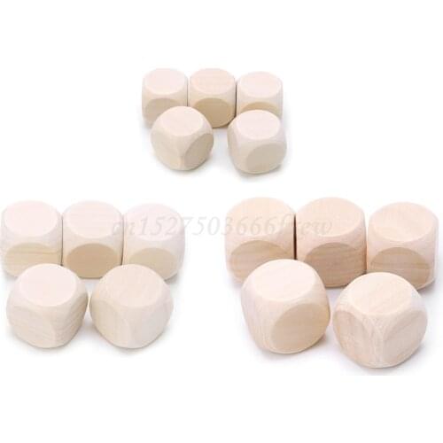 OOTDTY 5pcs Blank Wood Dice Kid Printing Engraving Graffiti DIY Toys Family Party Games