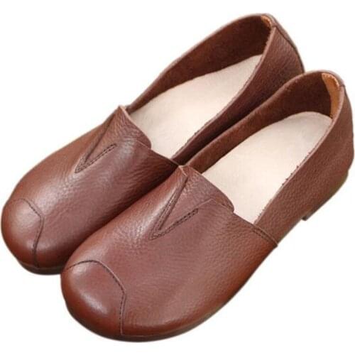 Genuine Leather Shoes Woman Spring Ladies Slip On Ballet Flats Flat shoes Round Toe Classics fashion Casual shoes woman 2020